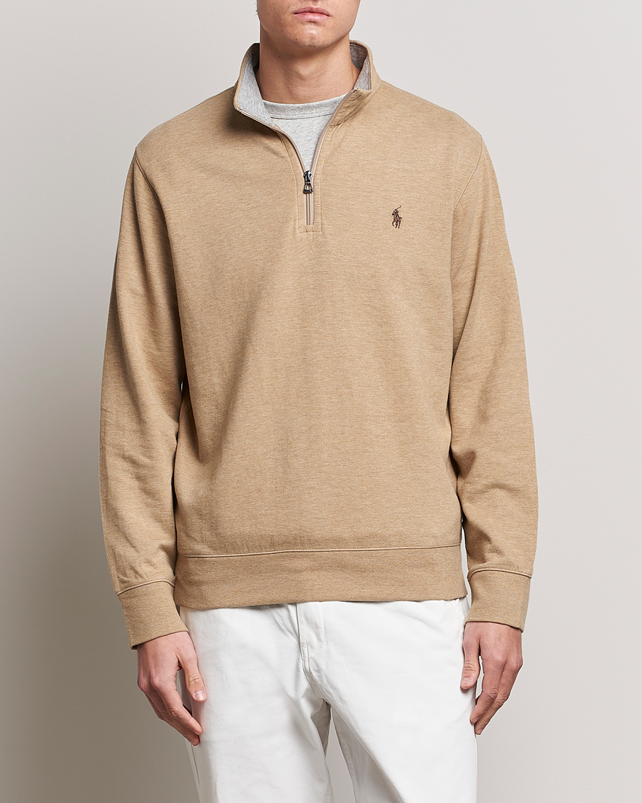 Men | Sweaters & Knitwear | Polo Ralph Lauren | Tech Double Knit Half Zip Luxury Tan Heather