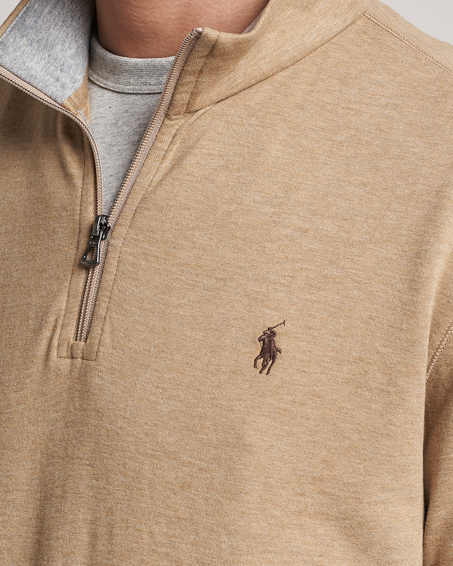 Men | Sweaters & Knitwear | Polo Ralph Lauren | Tech Double Knit Half Zip Luxury Tan Heather