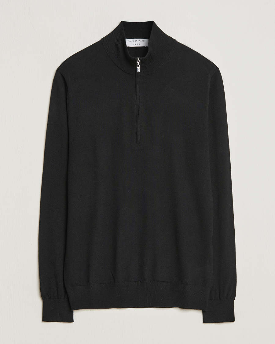 Men | Sweaters & Knitwear | Tiger of Sweden | Errol Merino Half Zip Black