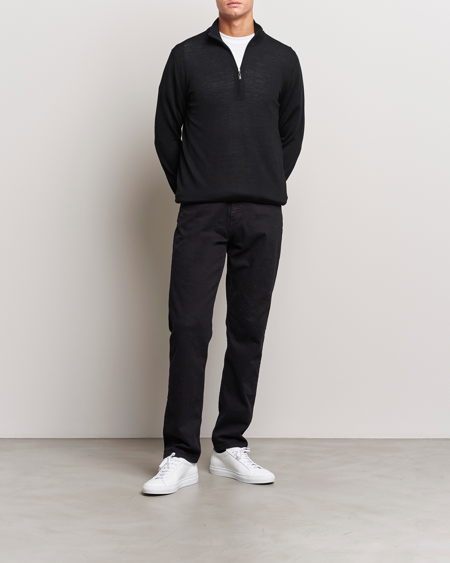 Men | Sweaters & Knitwear | Tiger of Sweden | Errol Merino Half Zip Black
