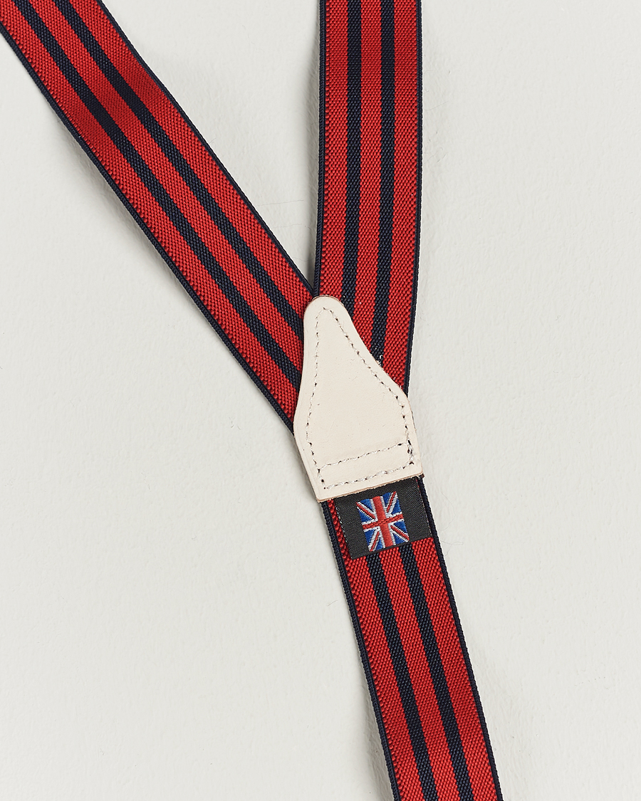 Men | Albert Thurston Elastic Narrow Stripe Braces 25mm Navy/Red | Albert Thurston | Elastic Narrow Stripe Braces 25mm Navy/Red