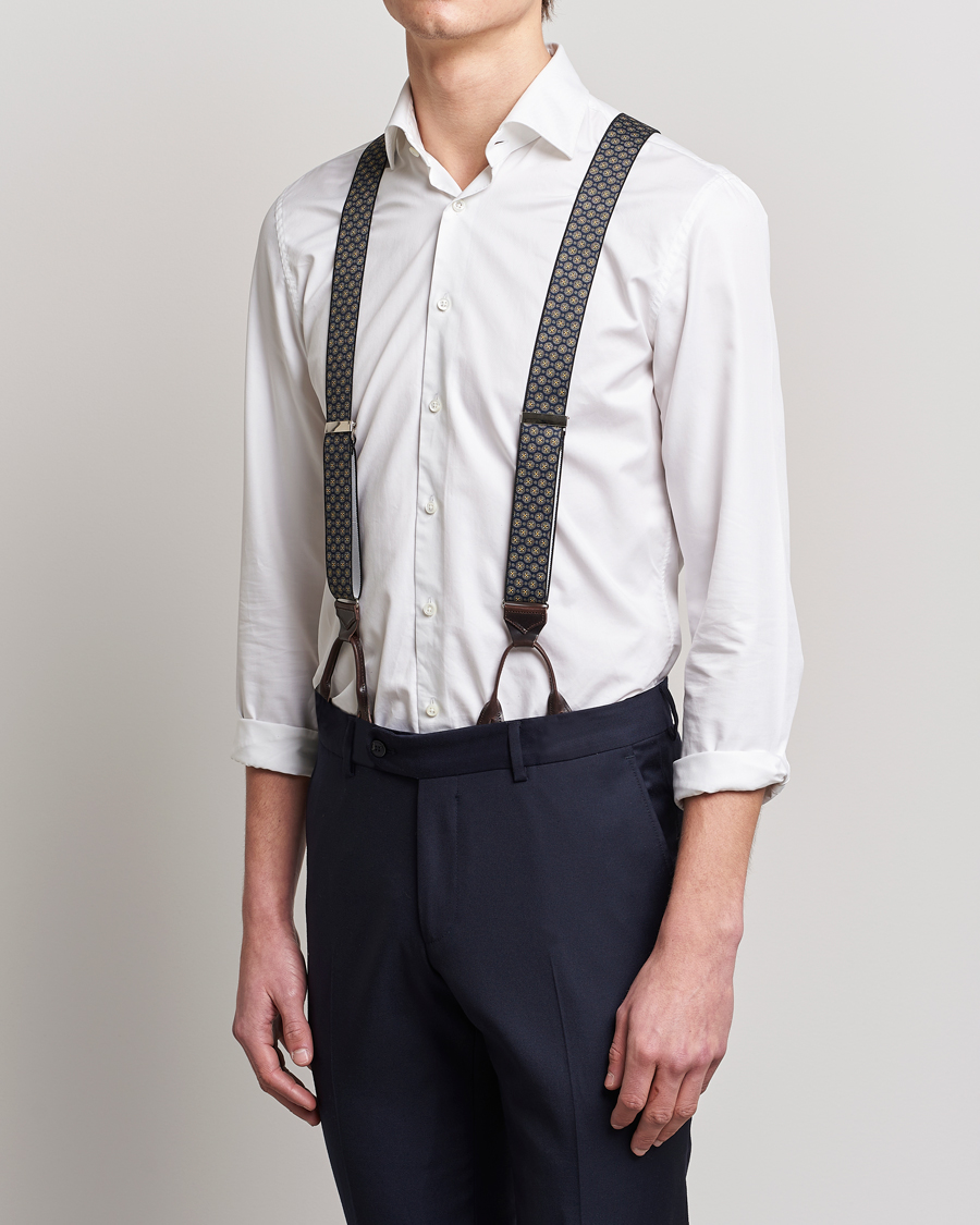 Men | Albert Thurston Elastic Medallion Printed Braces 35mm Blue | Albert Thurston | Elastic Medallion Printed Braces 35mm Blue