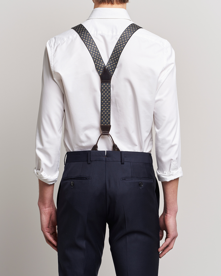 Men | Albert Thurston Elastic Medallion Printed Braces 35mm Blue | Albert Thurston | Elastic Medallion Printed Braces 35mm Blue