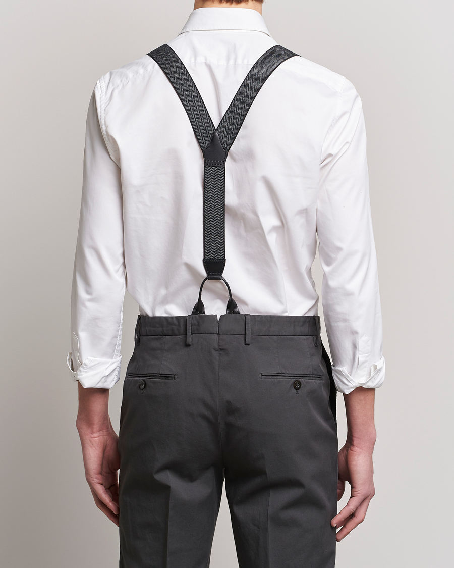 Men | Braces | Albert Thurston | Elastic Herringbone Braces 35mm Grey