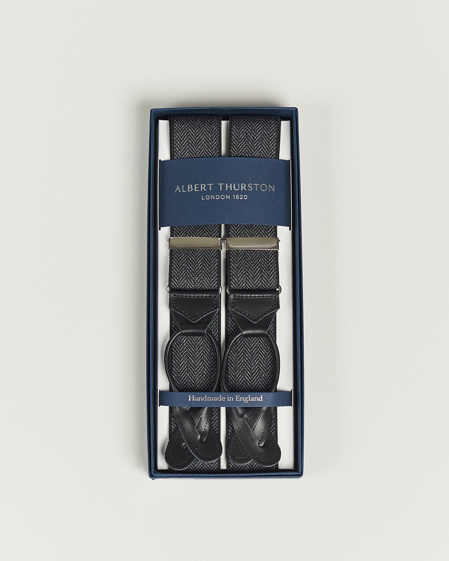 Men | Albert Thurston Elastic Herringbone Braces 35mm Grey | Albert Thurston | Elastic Herringbone Braces 35mm Grey