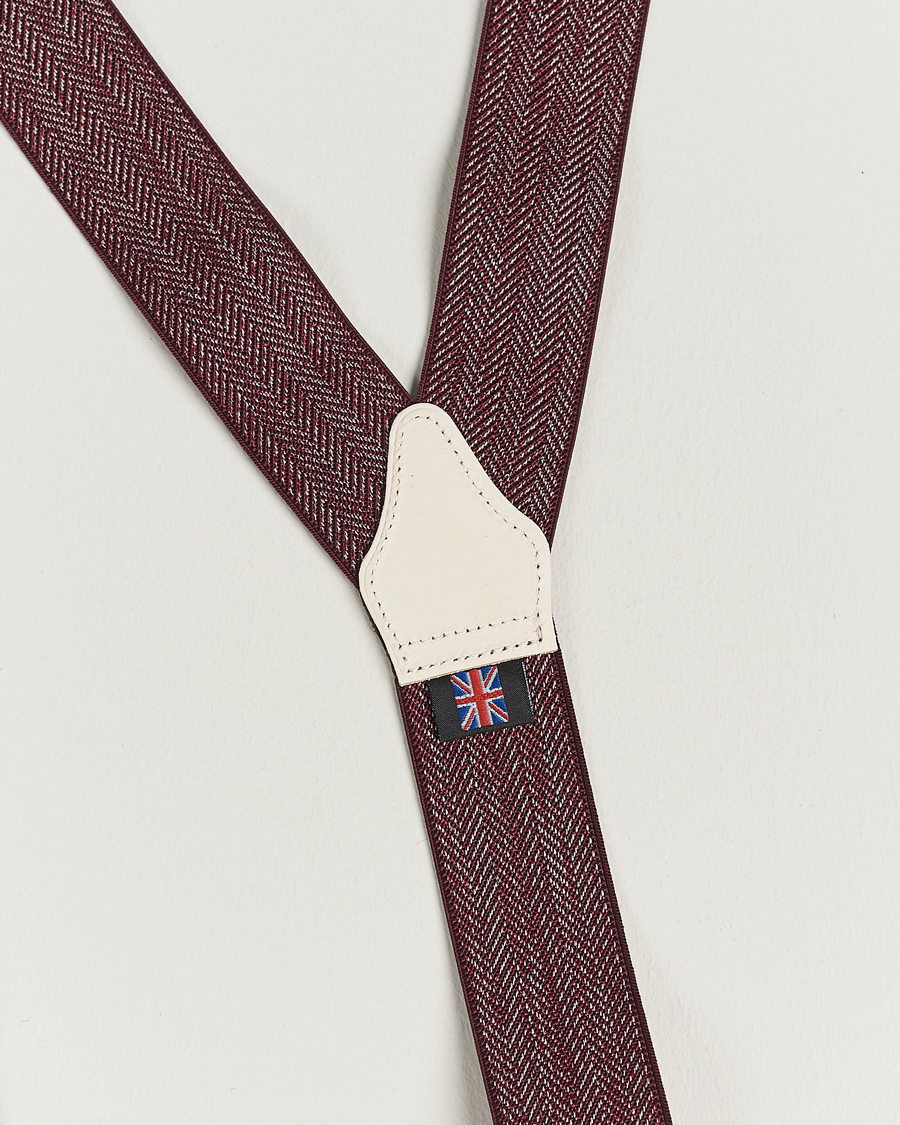 Men | Albert Thurston Elastic Herringbone Braces 35mm Wine | Albert Thurston | Elastic Herringbone Braces 35mm Wine