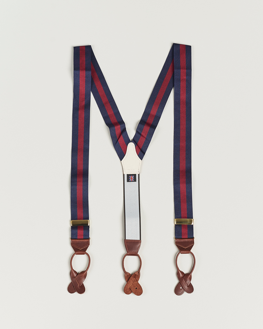 Men | Albert Thurston Elastic Wide Stripe Braces 40mm Navy/Wine | Albert Thurston | Elastic Wide Stripe Braces 40mm Navy/Wine