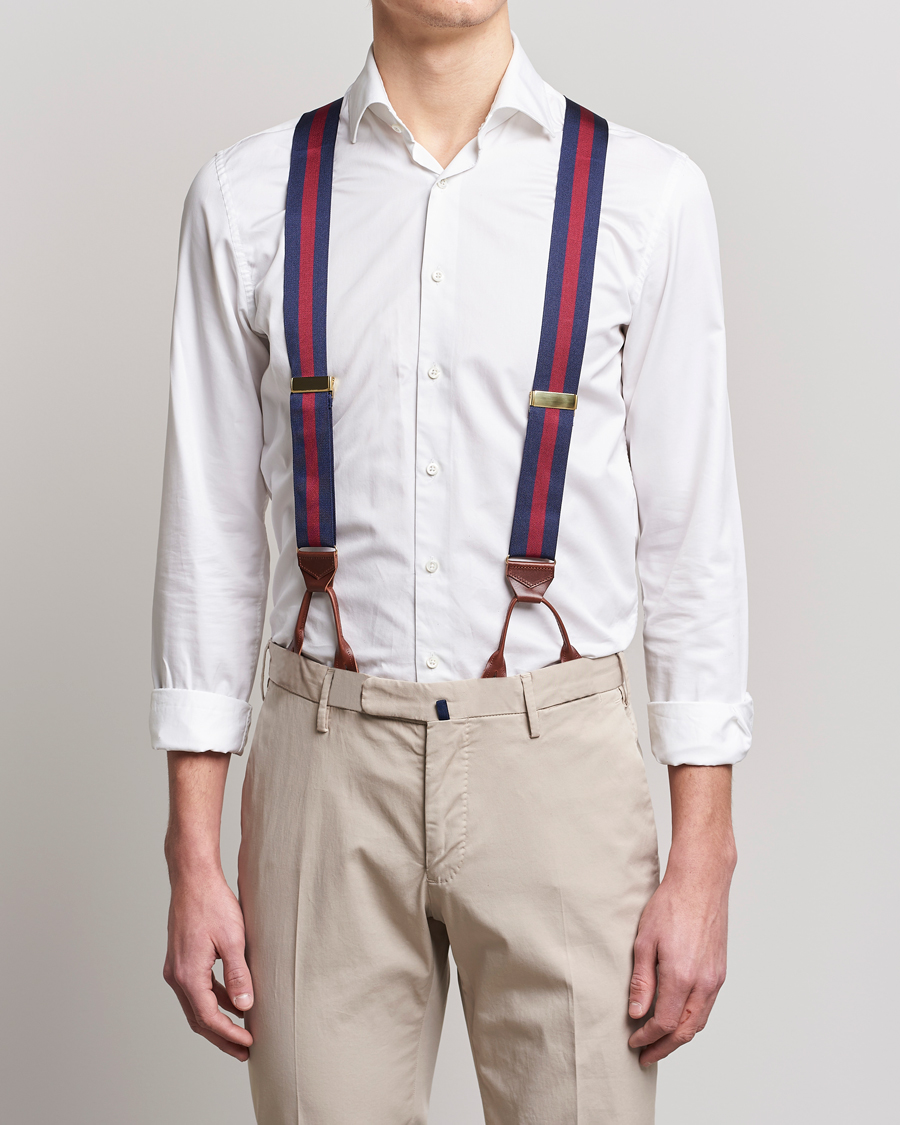 Men | Albert Thurston Elastic Wide Stripe Braces 40mm Navy/Wine | Albert Thurston | Elastic Wide Stripe Braces 40mm Navy/Wine