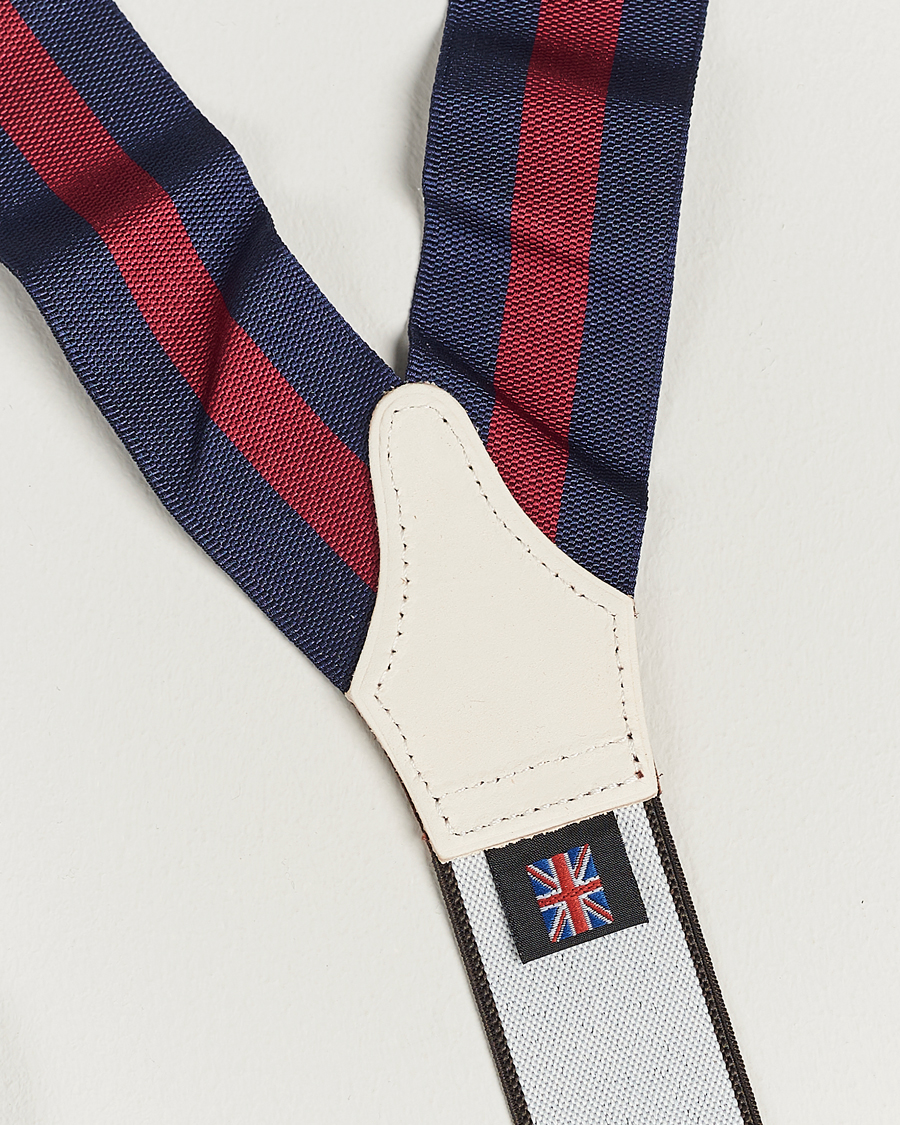 Men | Albert Thurston Elastic Wide Stripe Braces 40mm Navy/Wine | Albert Thurston | Elastic Wide Stripe Braces 40mm Navy/Wine
