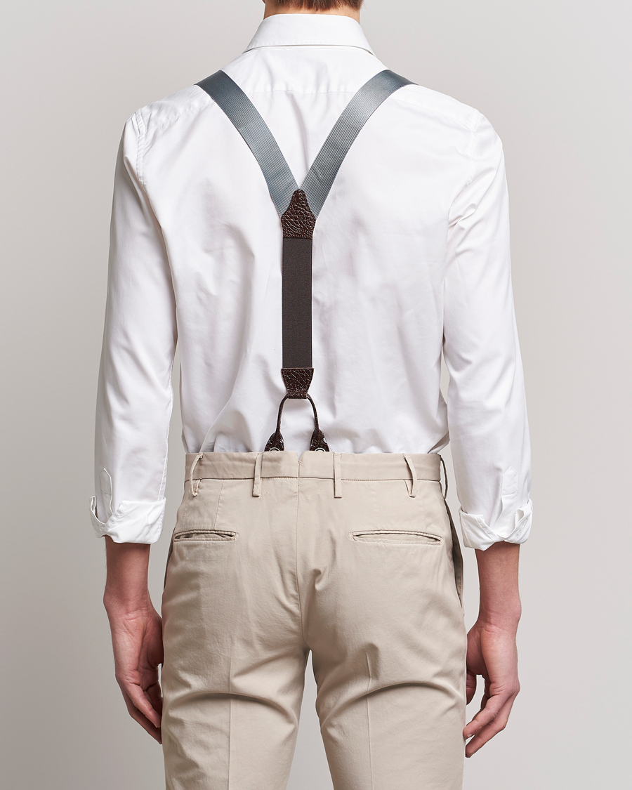 Men | Braces | Albert Thurston | Elastic Ribbed Rigid Braces 35mm Dove Grey