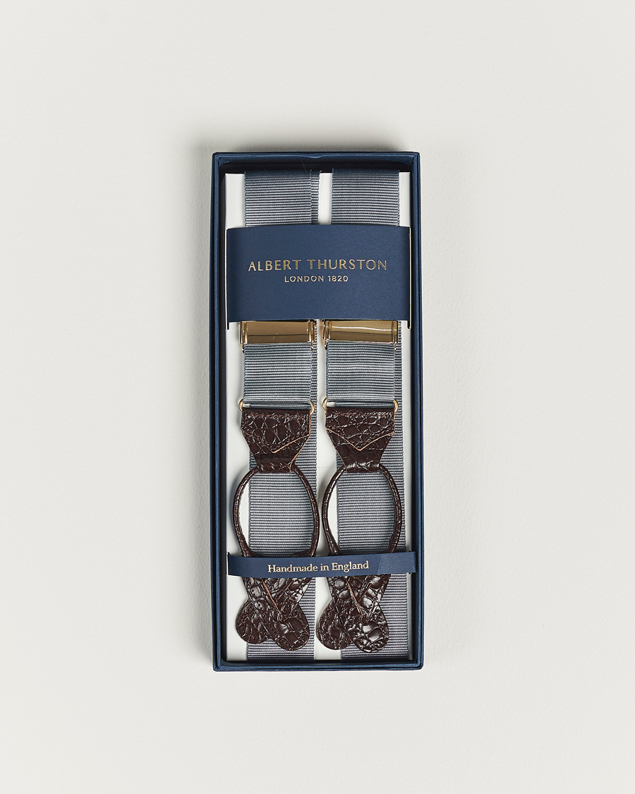 Men | Braces | Albert Thurston | Elastic Ribbed Rigid Braces 35mm Dove Grey