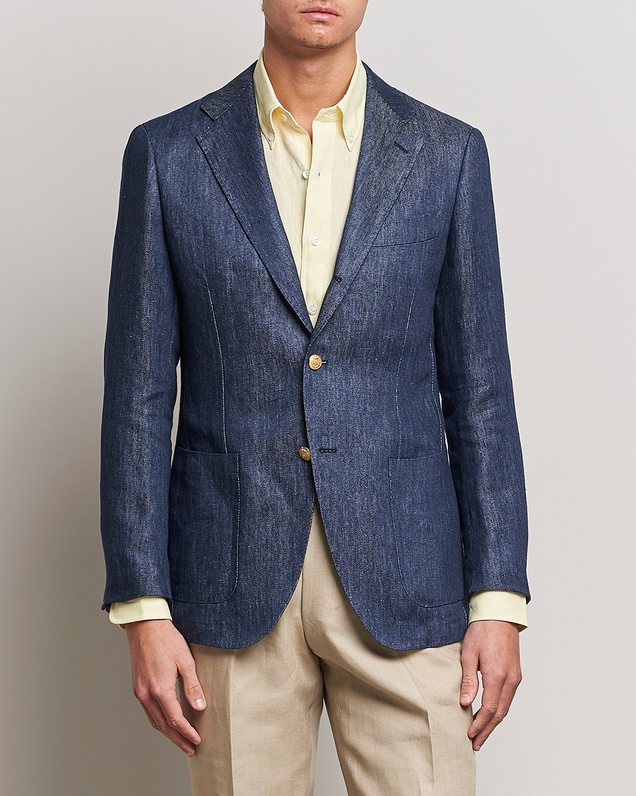 Men | Blazers | Beams F | Patch Pocket Linen Blazer Indigo