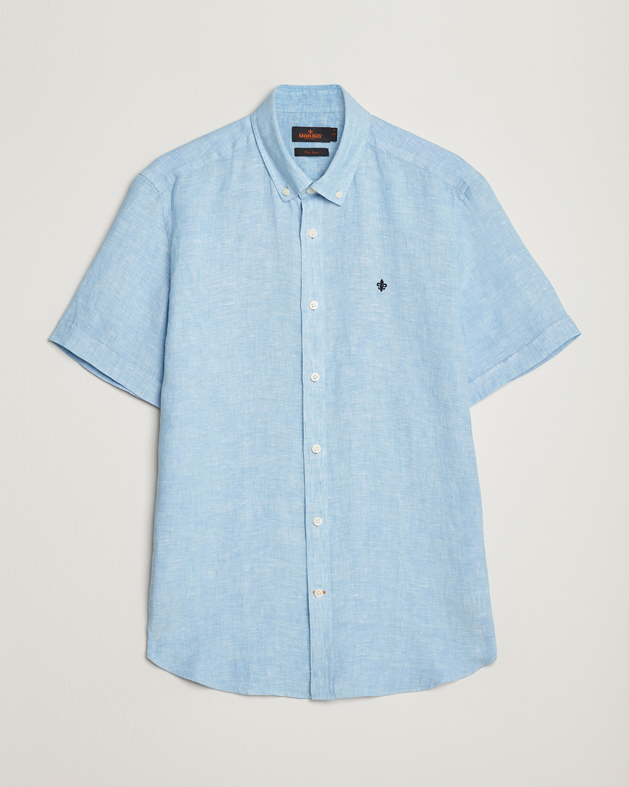Men | Shirts | Morris | Douglas Short Sleeve Linen Shirt Light Blue