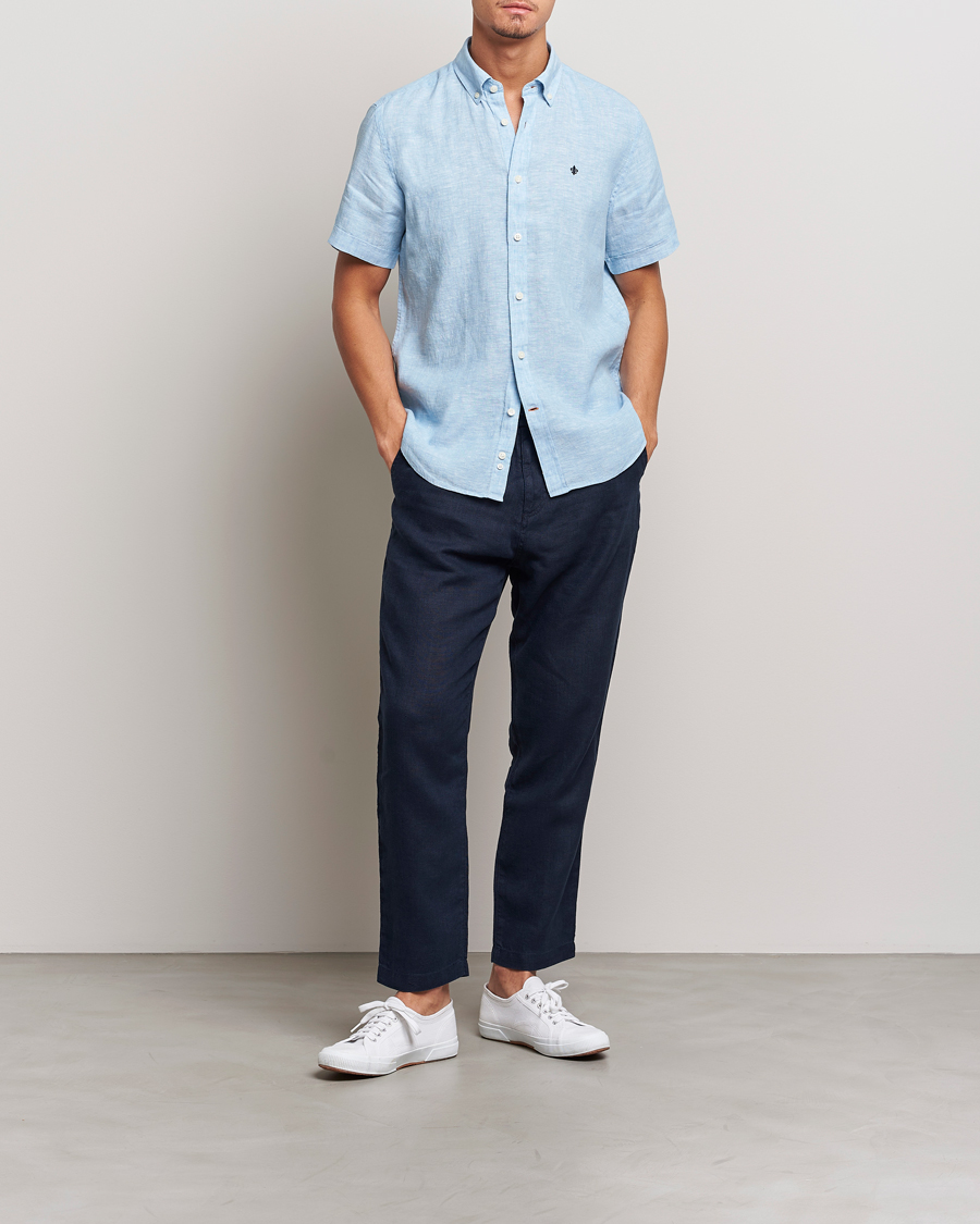 Men | Shirts | Morris | Douglas Short Sleeve Linen Shirt Light Blue