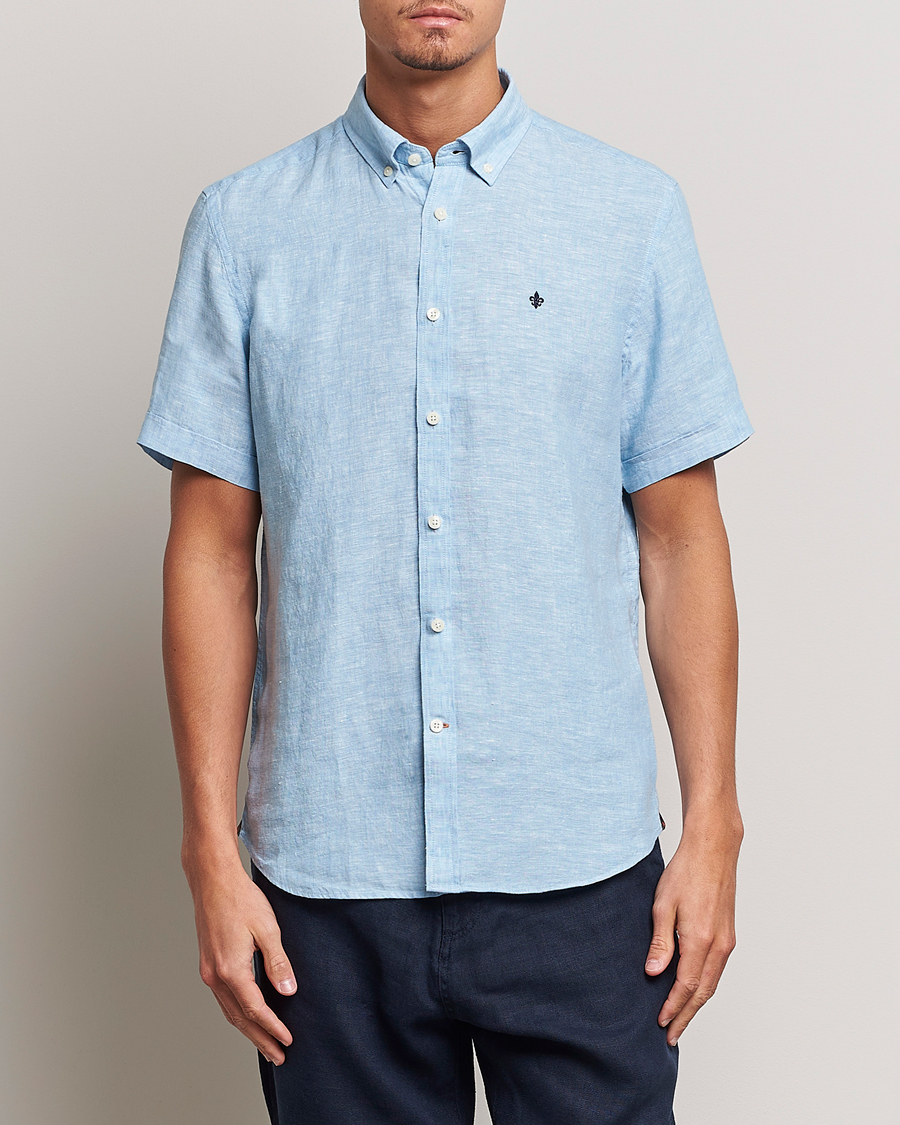 Men | Shirts | Morris | Douglas Short Sleeve Linen Shirt Light Blue