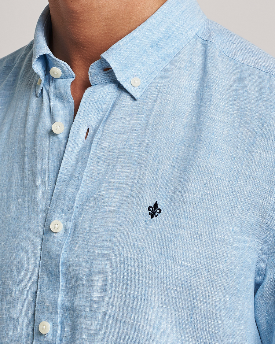 Men | Shirts | Morris | Douglas Short Sleeve Linen Shirt Light Blue