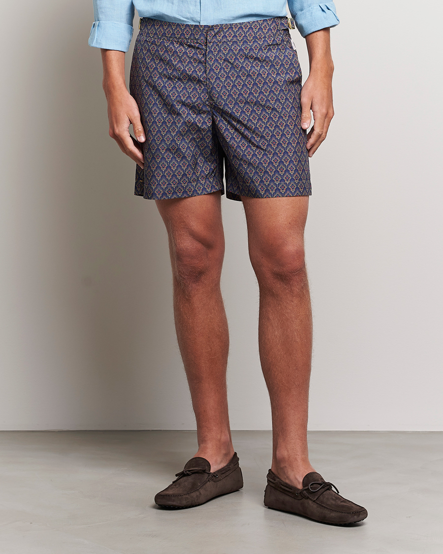 Men | Swimwear | Orlebar Brown | Bulldog Sunny Deco Printed Swimshorts Midnight Navy