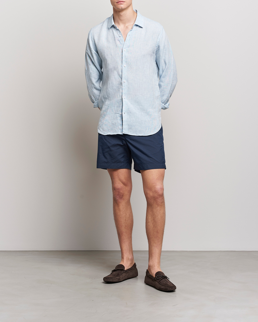 Men | Swimwear | Orlebar Brown | Bulldog Tonal Seersucker Swimshorts Night Iris