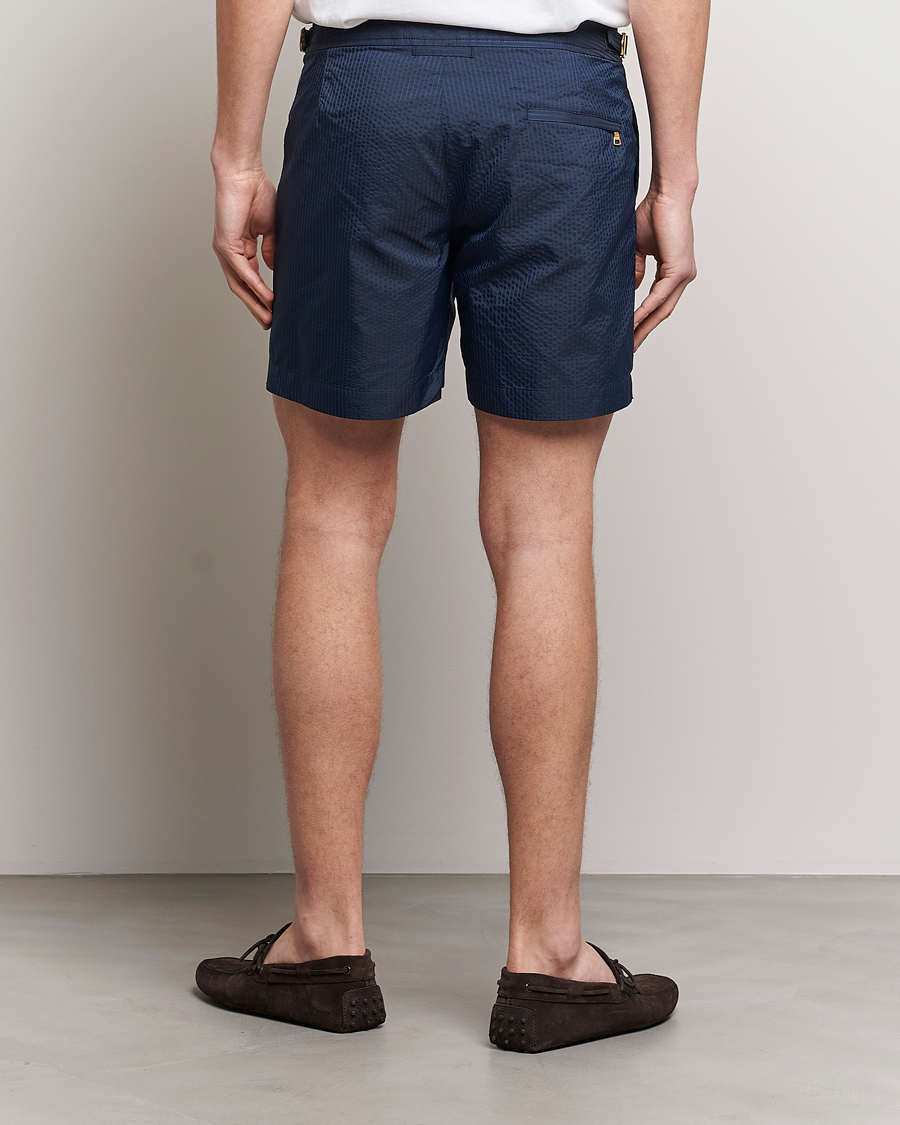 Men | Swimwear | Orlebar Brown | Bulldog Tonal Seersucker Swimshorts Night Iris