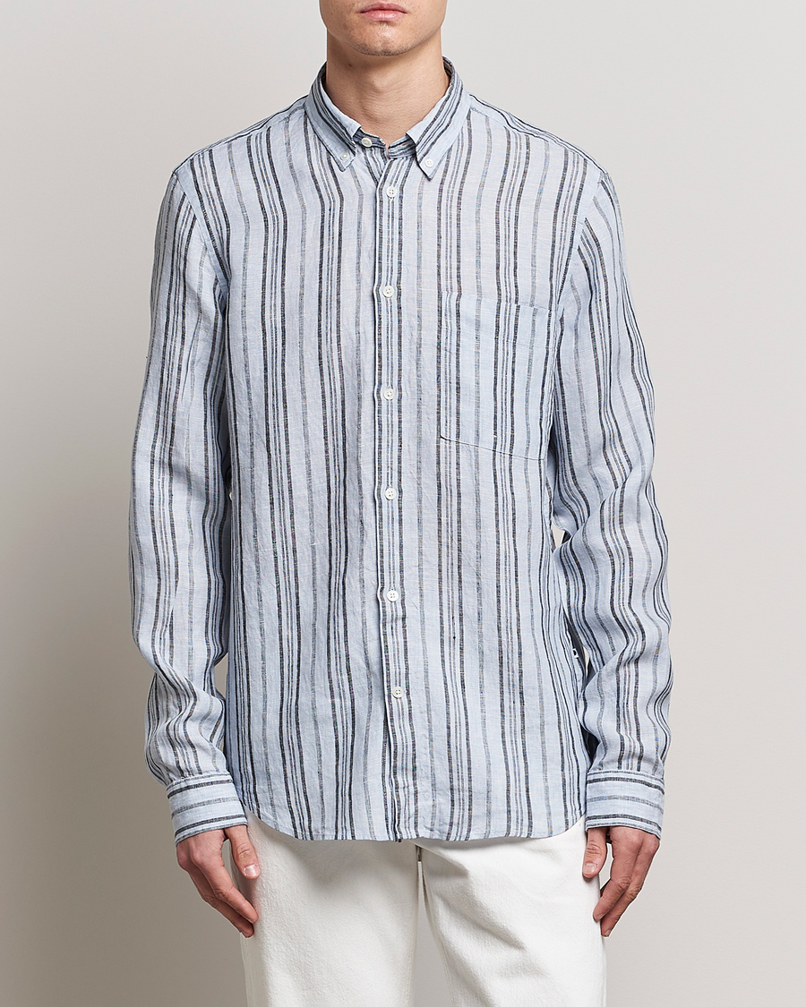 Men | Shirts | NN07 | Arne Strinped Linen Shirt Blue