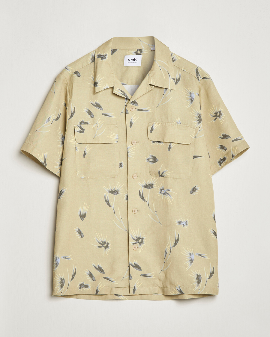 Men | Shirts | NN07 | Daniel Short Sleeve Tencel/Linen Printed Shirt Pale Olive