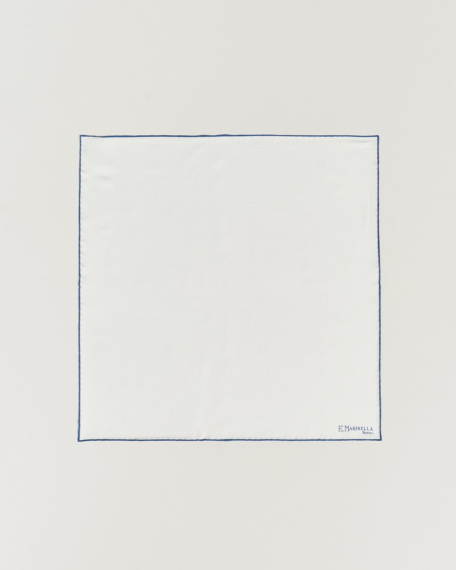 Men | E. Marinella Silk Pocket Square White/Blue | E. Marinella | Silk Pocket Square White/Blue