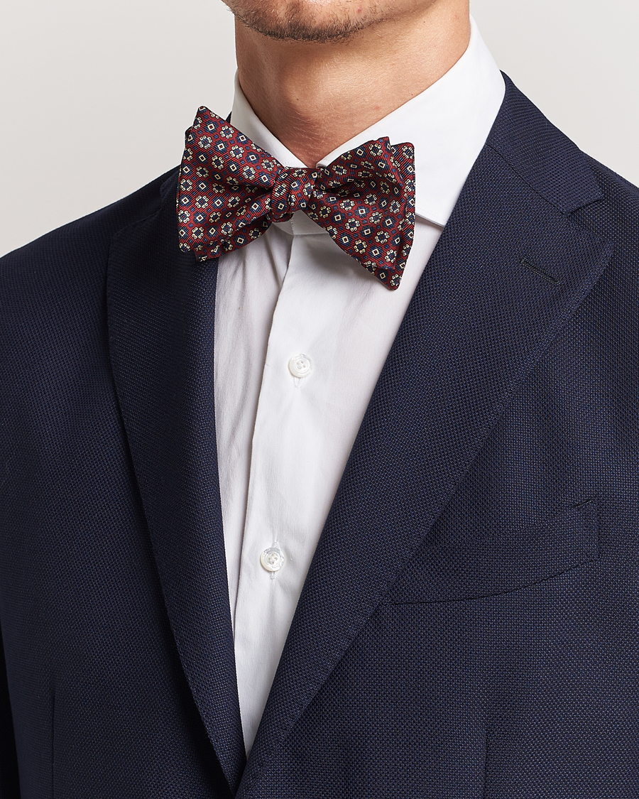 Men | E. Marinella Printed Silk Bow Tie Burgundy | E. Marinella | Printed Silk Bow Tie Burgundy