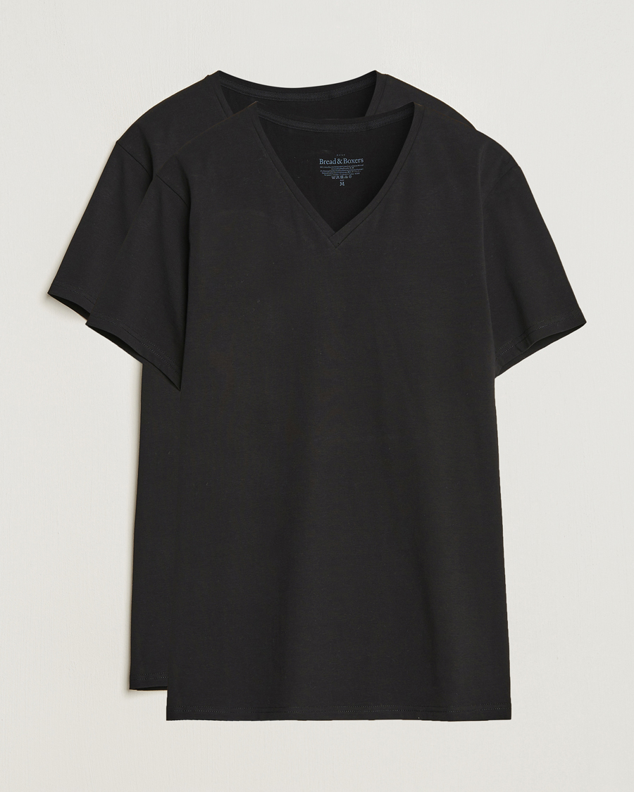 Men | T-Shirts | Bread & Boxers | 2-Pack V-Neck T-Shirt Black