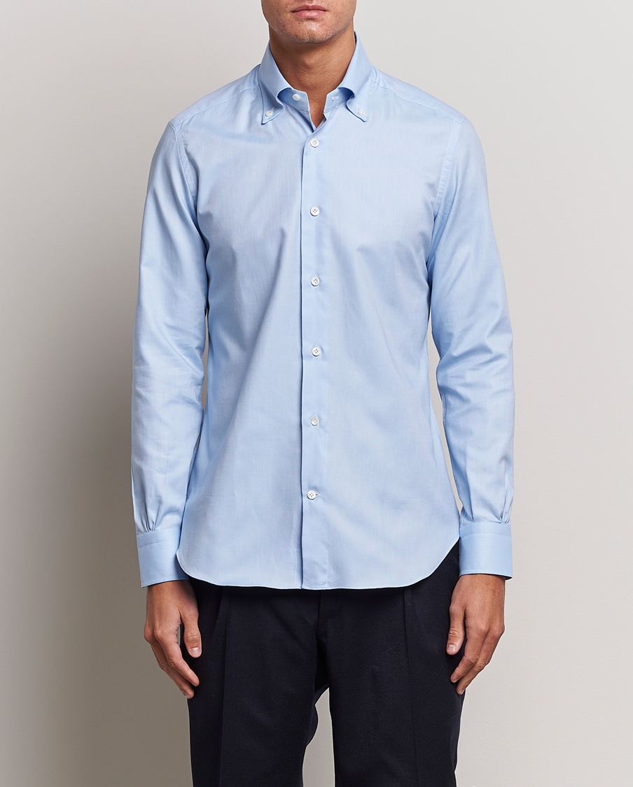 Men | Shirts | Mazzarelli | Soft Washed Button Down Oxford Shirt Light Blue