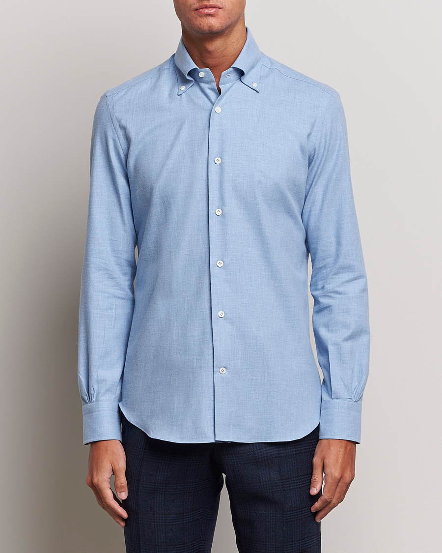 Men | Shirts | Mazzarelli | Soft Button Down Flannel Shirt Light Blue