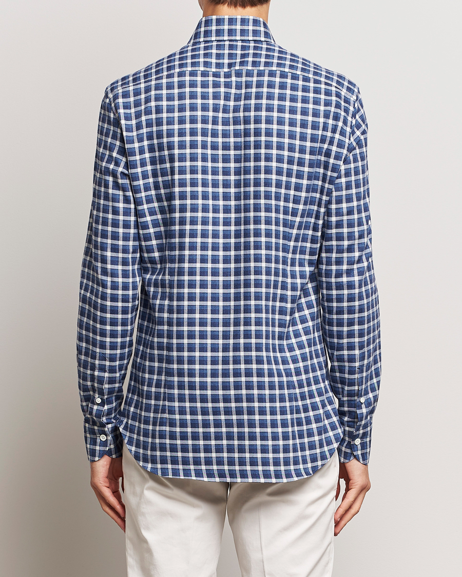 Men | Shirts | Mazzarelli | Soft Button Down Flannel Shirt Dark Blue