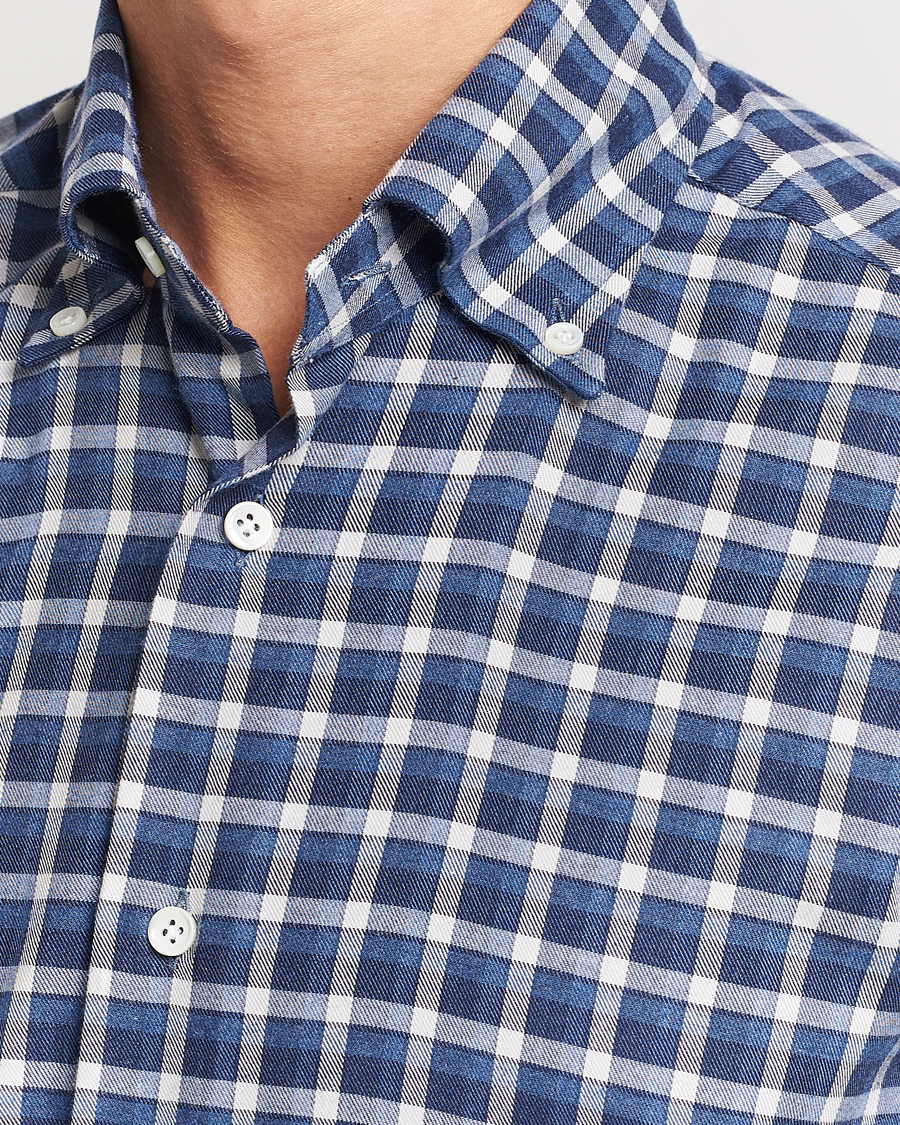 Men | Shirts | Mazzarelli | Soft Button Down Flannel Shirt Dark Blue