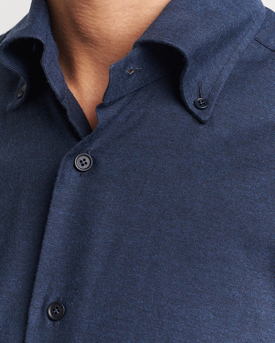 Men | Shirts | Mazzarelli | Soft Button Down Flannel Shirt Navy