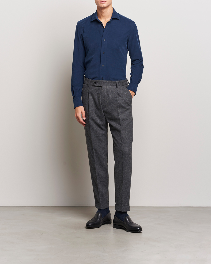 Men | Shirts | Mazzarelli | Soft Corduroy Shirt Navy