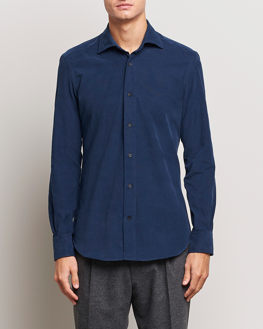 Men | Shirts | Mazzarelli | Soft Corduroy Shirt Navy