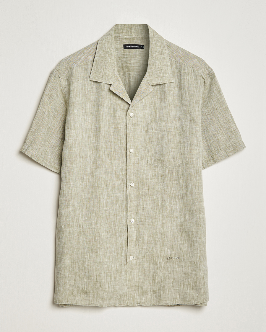 Men | Shirts | J.Lindeberg | Reg Fit Linen Melange Short Sleeve Shirt Aloe