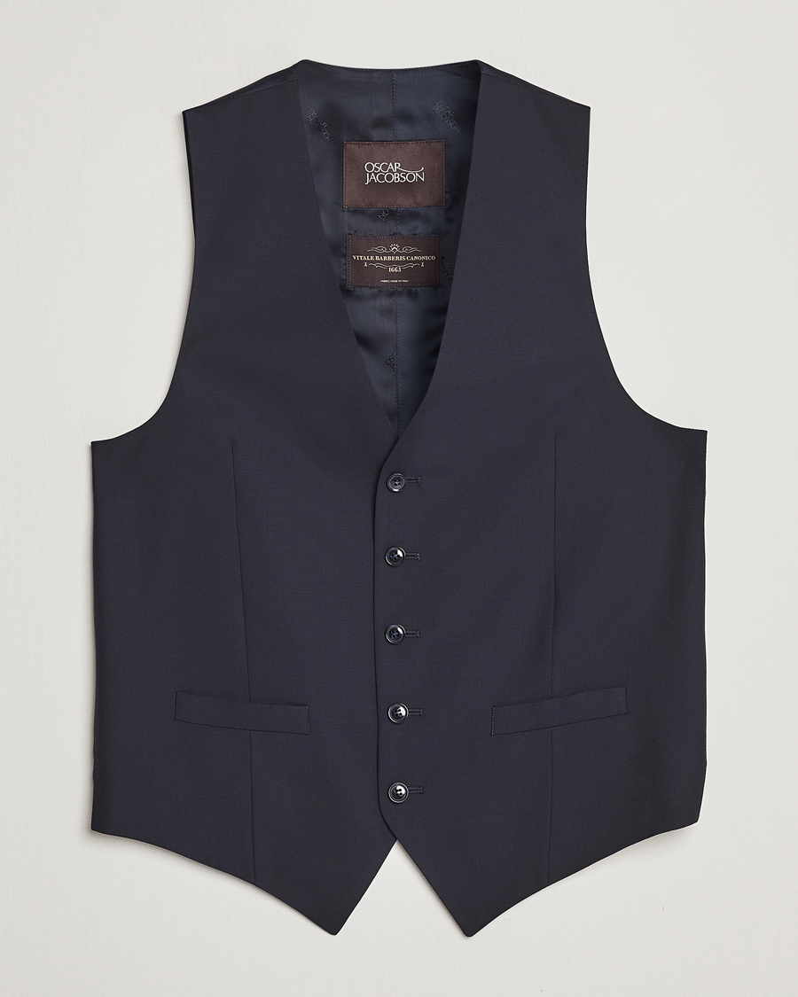 Men | Blazers | Oscar Jacobson | Carlo Wool Waistcoat Navy