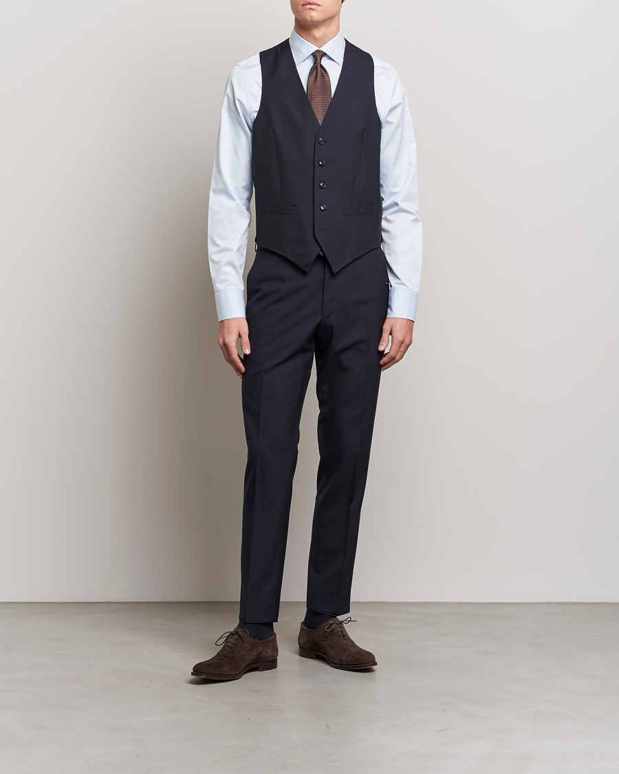 Men | Blazers | Oscar Jacobson | Carlo Wool Waistcoat Navy