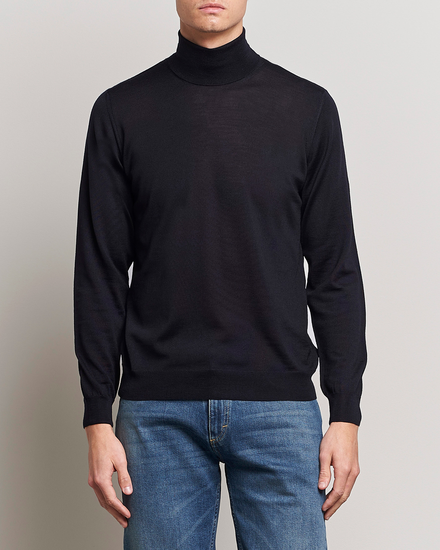 Men | Sweaters & Knitwear | Oscar Jacobson | Cole Merino Wool Rollneck Navy