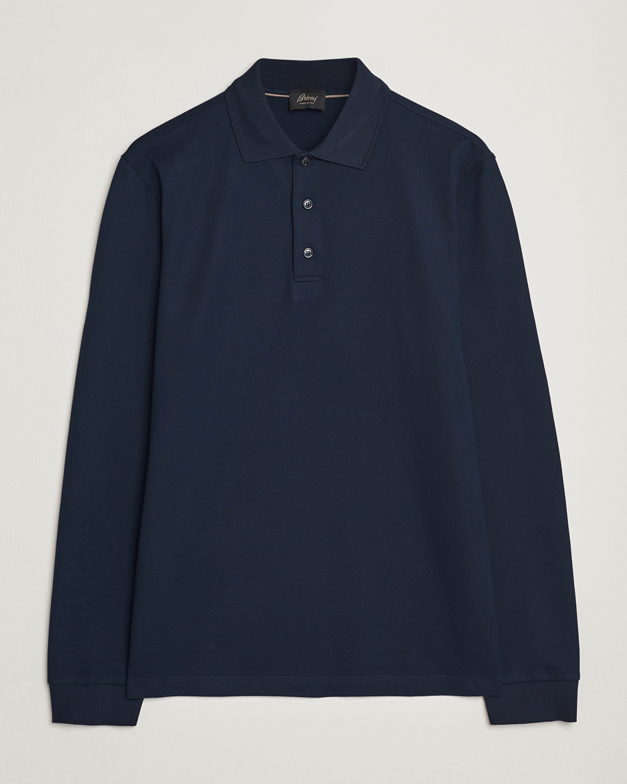 Men | Sweaters & Knitwear | Brioni | Cotton Piquet Long Sleeve Polo Navy