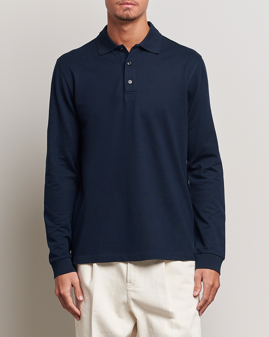 Men | Sweaters & Knitwear | Brioni | Cotton Piquet Long Sleeve Polo Navy