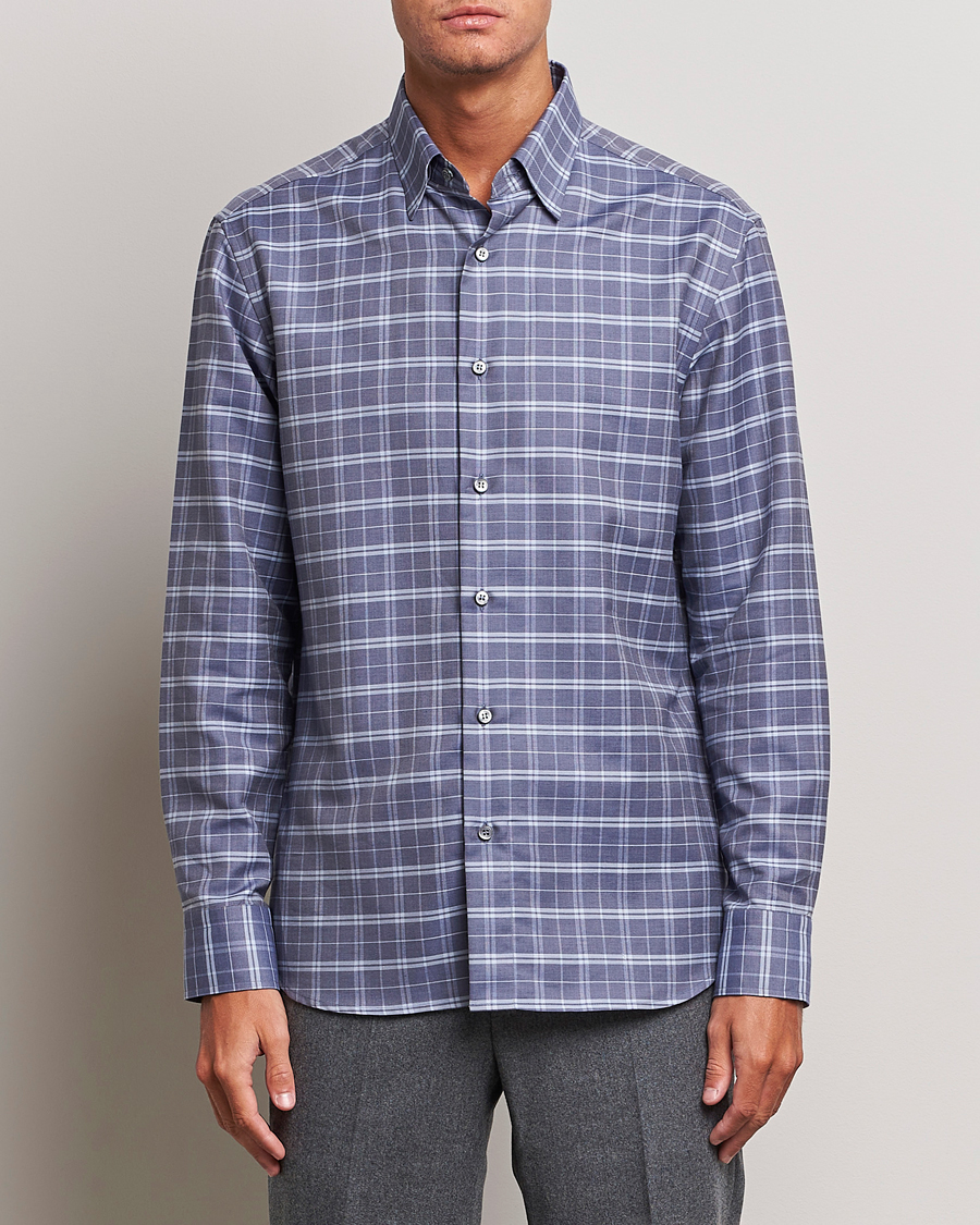 Men | Shirts | Brioni | Slim Fit Check Flannel Shirt Dark Blue