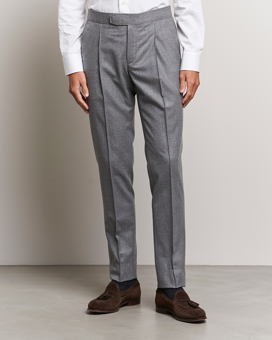 Men | Trousers | Brioni | Melbourne Drawstring Flannel Trousers Grey Melange