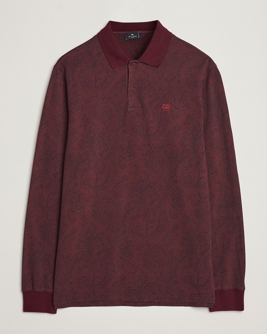 Men | Sweaters & Knitwear | Etro | Tonal Paisley Long Sleeve Polo Burgundy