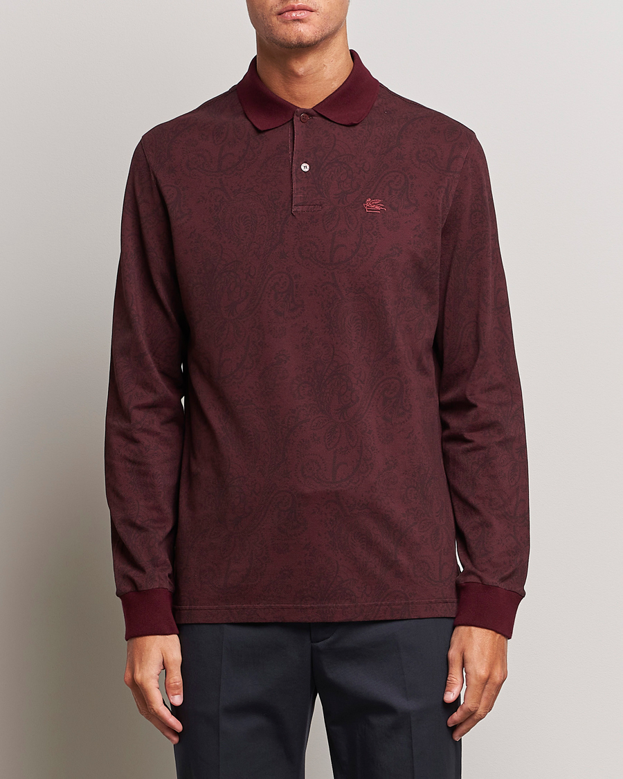 Men | Sweaters & Knitwear | Etro | Tonal Paisley Long Sleeve Polo Burgundy