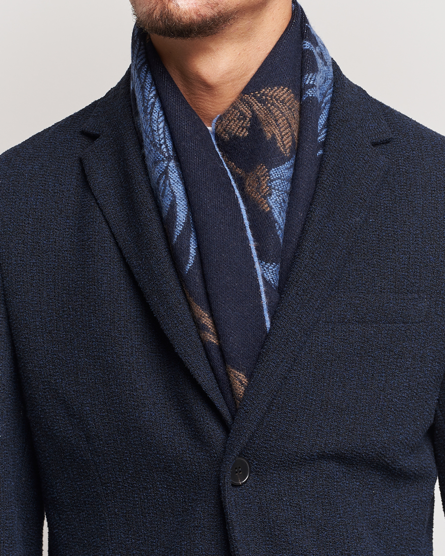 Men | Etro Floral Wool Scarf Dark Blue | Etro | Floral Wool Scarf Dark Blue