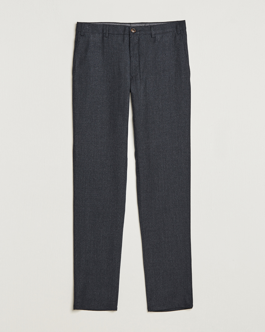 Men | Trousers | Canali | Slim Fit Washable Flannel Trousers Charcoal