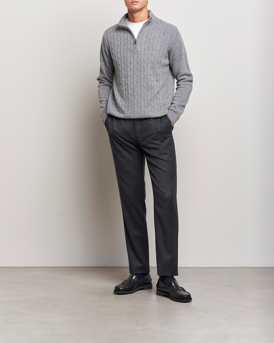 Men | Trousers | Canali | Slim Fit Washable Flannel Trousers Charcoal