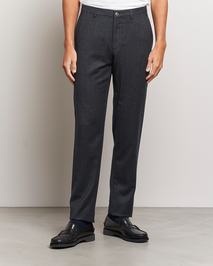 Men | Trousers | Canali | Slim Fit Washable Flannel Trousers Charcoal
