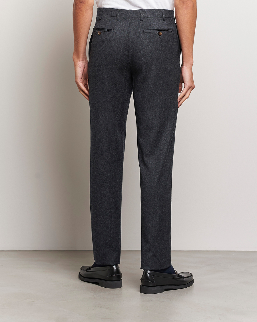 Men | Trousers | Canali | Slim Fit Washable Flannel Trousers Charcoal